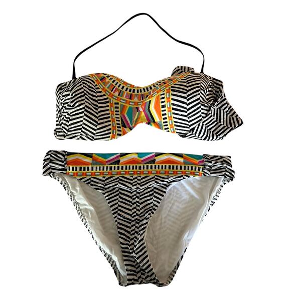 Trina Turk Bikini Top Bottoms Set Tribal Beach Boho Black Size 14 Bundle 3pieces - Picture 3 of 13